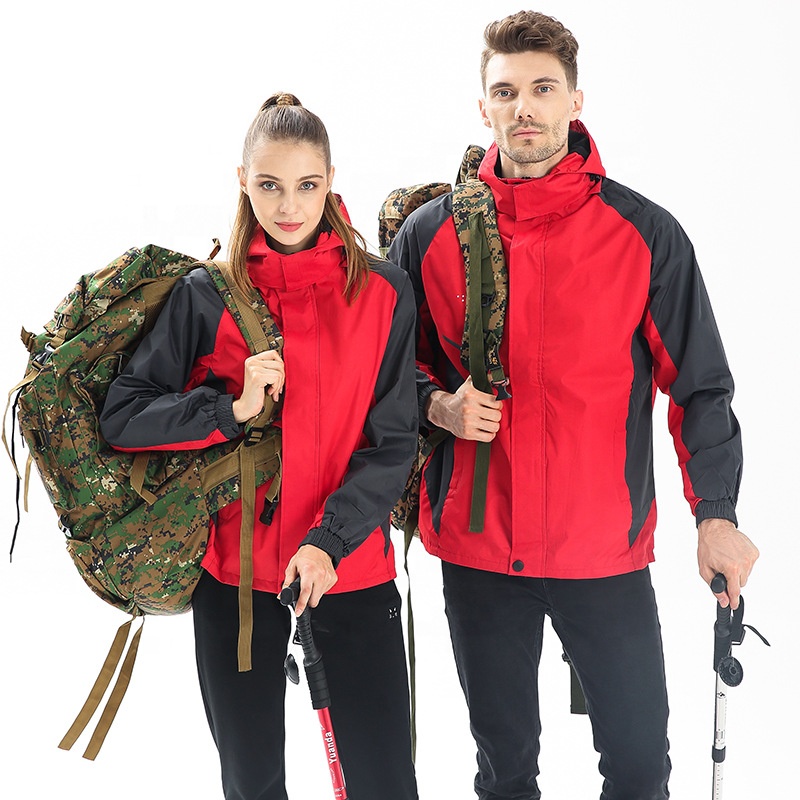 Promotion outdoor lovers couples waterproof jackets unlined sports hiking skiing hooded coats for men women custom logo
