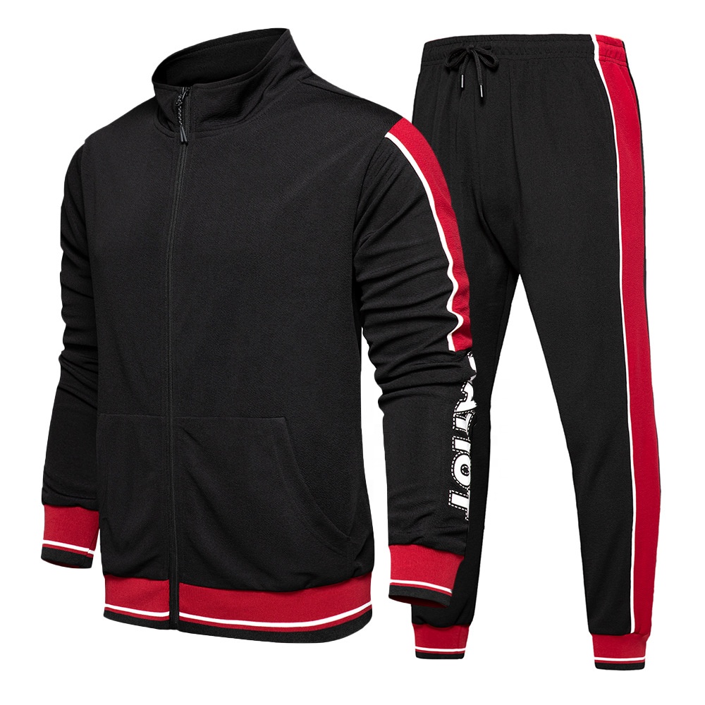 Ready made men hoodie and sweatpants set polyester zip up casual jogger sets high quality tracksuit 2 piece man