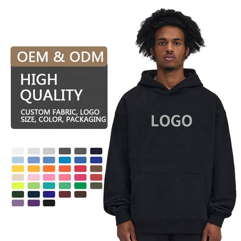 Custom logo premium hoodie men with no drawstring pullover streetwear oversize thick 500gsm french terry heavyweight hoodies