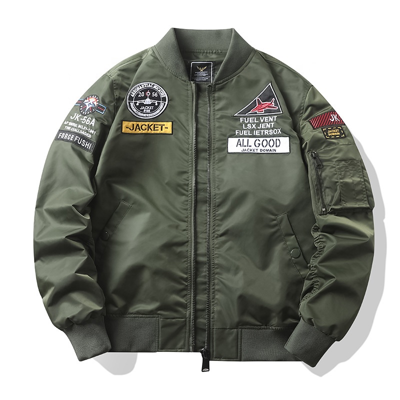 New Style Pilot Bomber Flight Jackets Embroidered Satin Waterproof Cool Outdoor MA1 Men&#39;s Jacket Plus Size Autumn Coat