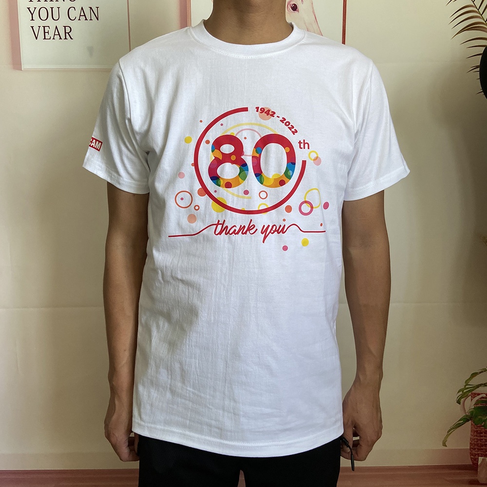 Promotion cotton white t shirt with colorful printing cheap carded 140g 160g silk screen advertise tee shirts