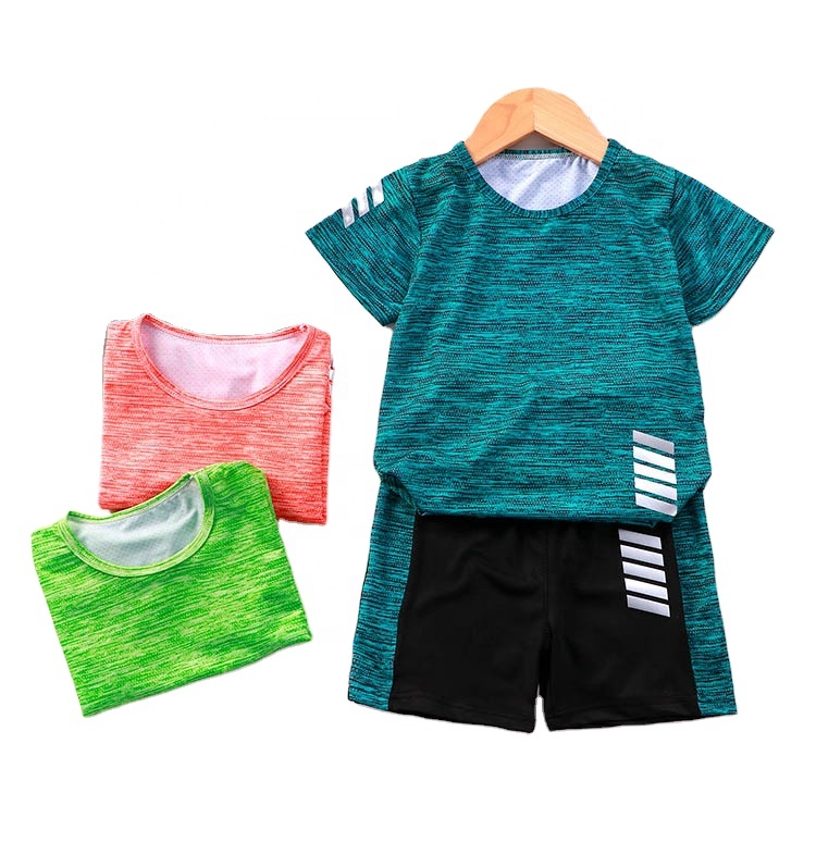 Wholesale Kids Boys Girls Sport 2 Piece Set Quick Dry School PE Exercise Tracksuits Suits Summer T-shirts &amp; Shorts 90-150CM