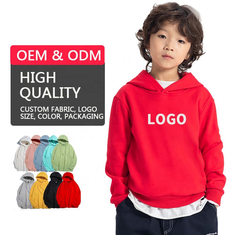 High quality cotton fleece hoodies &amp; sweatshirts pullover hoody for kids boy girl custom logo in white red orange green