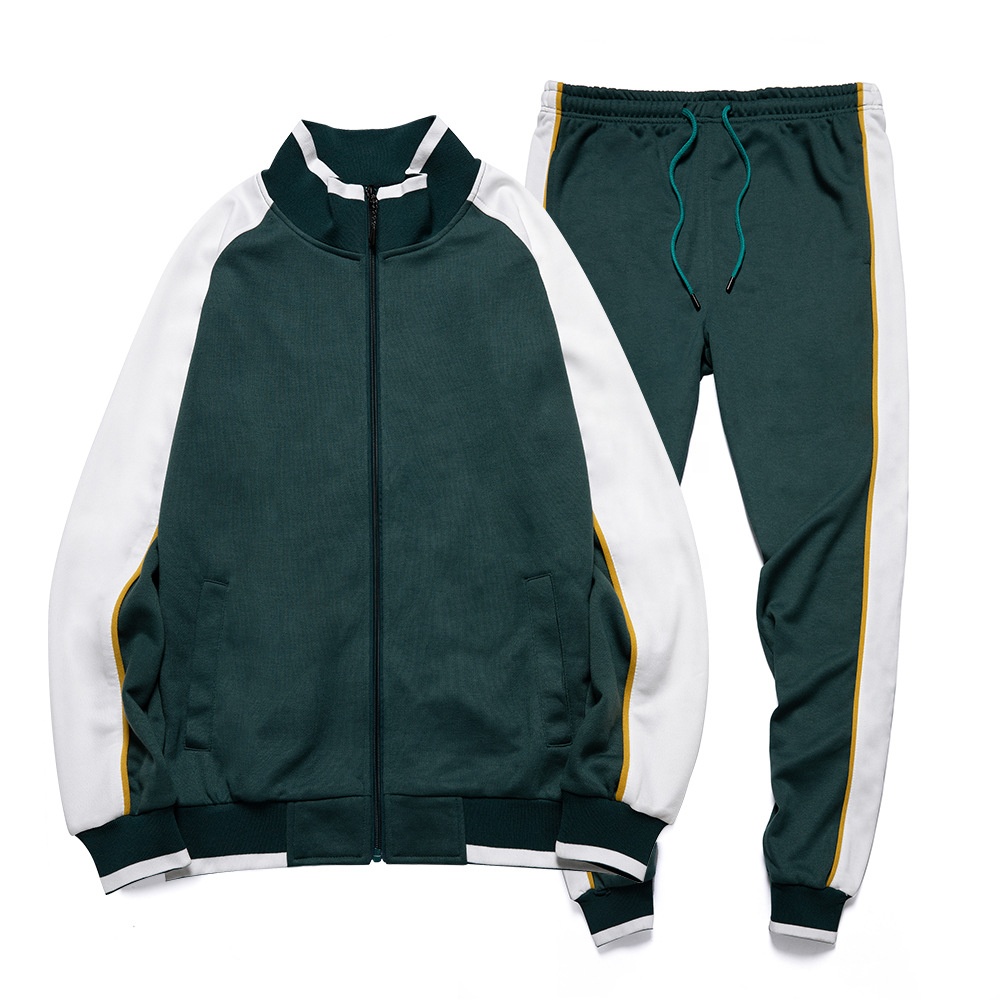 Fashion contrast color sweatshirt sets spring high quality men jogger 2 piece suit plus size sports wear running clothing