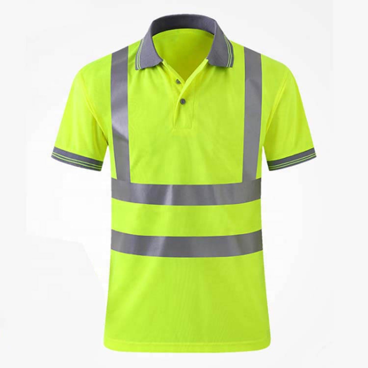 Wholesale neon green orange reflective safety polo t shirts high quality sustainable quick dry golf shirt safe clothing