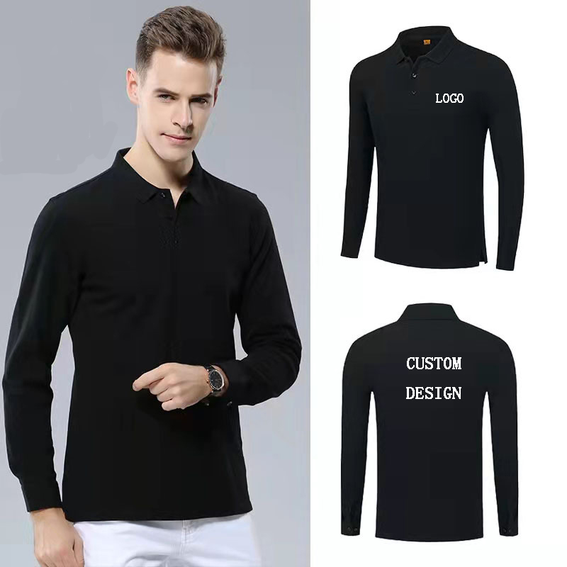 Mens long sleeve polo shirt wholesale high quality pique long-sleeved collar golf t-shirts with custom printing embroidery logo