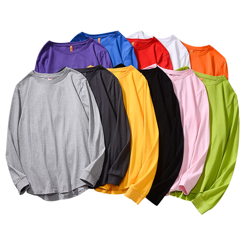 Top quality men crew neck streetwear t shirt hip hop long sleeve curved hem bottom cotton t-shirt in multi colors and sizes