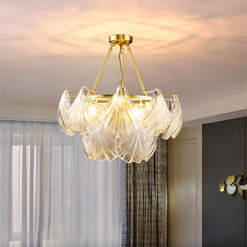 Luxury Decorative Brass Clean Conchoid Glass Chandeliers