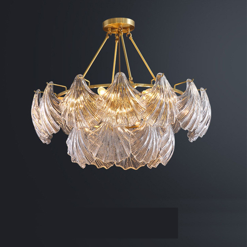 Luxury Decorative Brass Clean Conchoid Glass Chandeliers