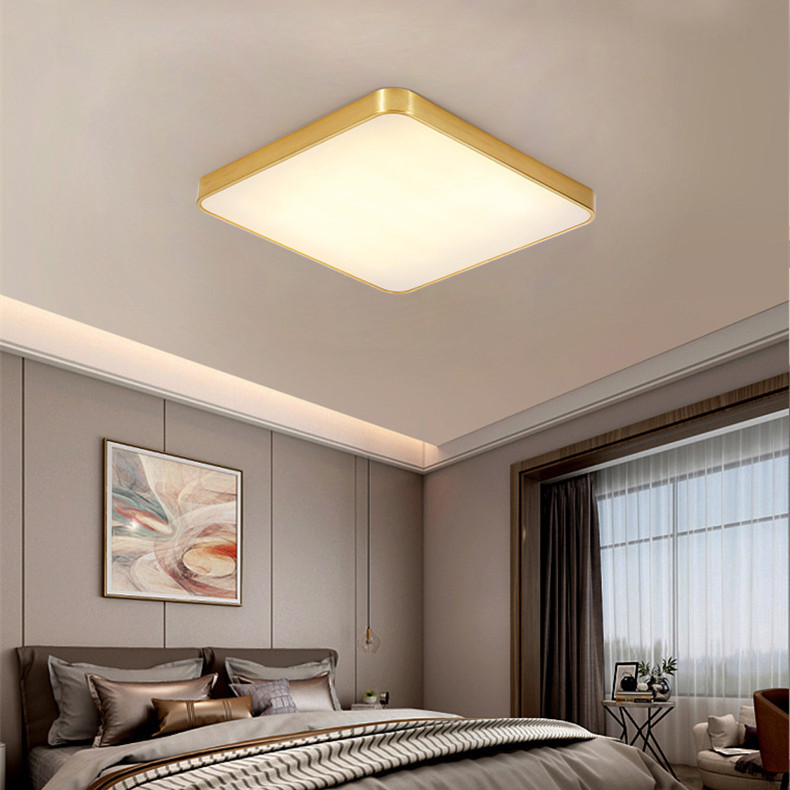 Square Led Luxury Decorative Brass Ceiling Lamp 