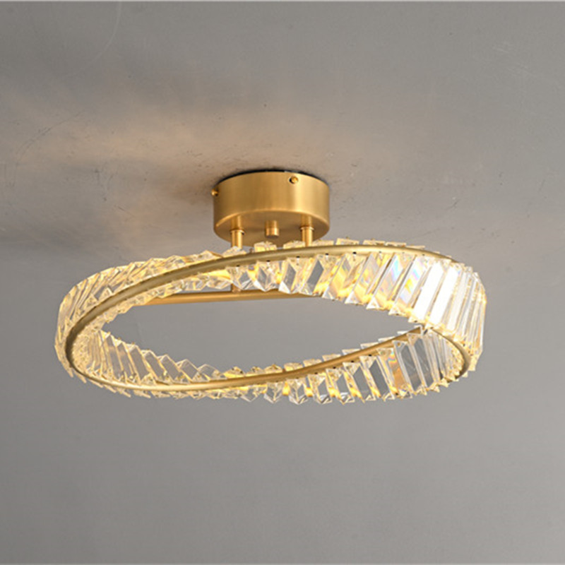 Round Crystal Chandelier for Bedroom Ceiling Light Fixture