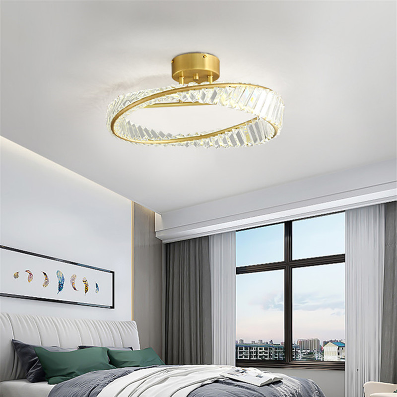 Round Crystal Chandelier for Bedroom Ceiling Light Fixture