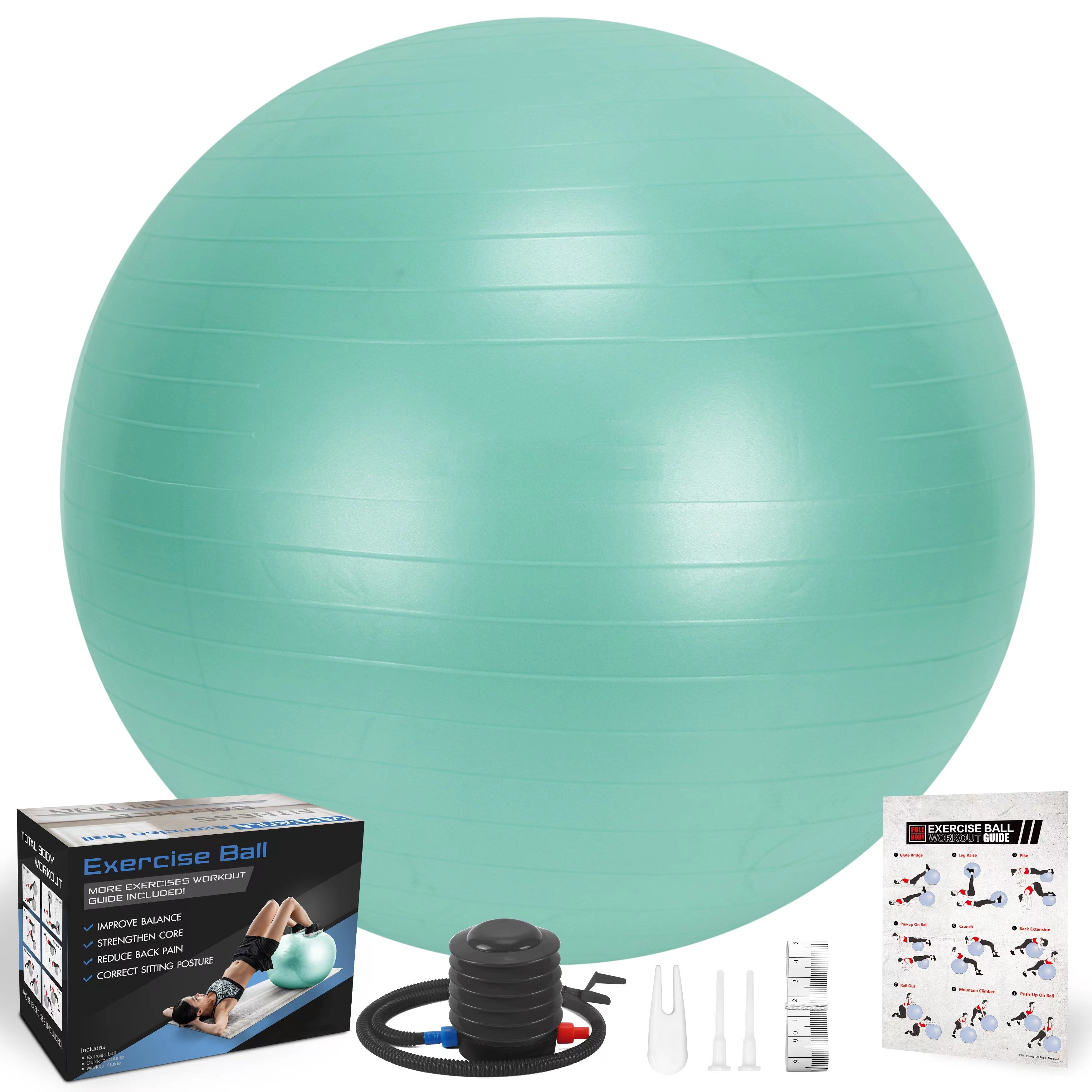 MINT Exercise and Workout Ball, Yoga Ball Chair, Great for Fitness, Balance and Stability Extra-Thick with Quick Pump 