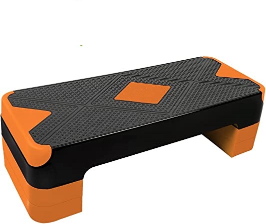 BLACK-ORANGE Adjustable Workout Aerobic Stepper, Aerobic Exercise Step Platform with 4 Risers, Exercise Step Deck for Fitness, 3 Levels Adjust 4" - 6" - 8" Height, 26.77" Trainer Stepper with Non-Slip Surface Home Gym & Extra Risers Options