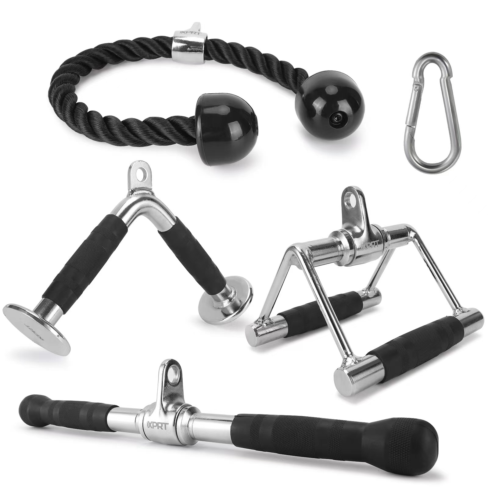 CABLE ATTACHMENT SET OF 4 V HANDLE WITH ROTATION, ROTATING BAR, TRICEP ROPE, V-SHAPED BAR