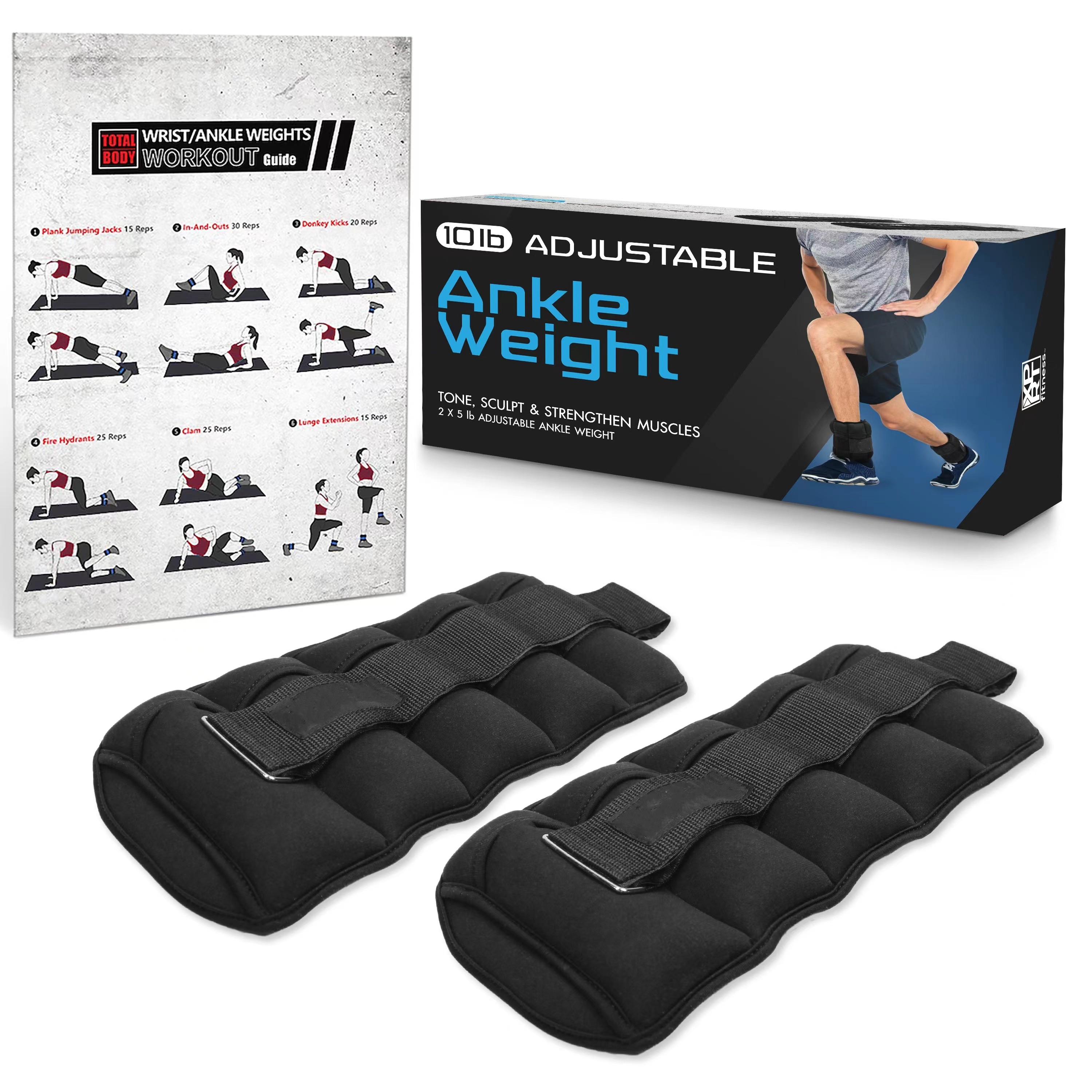 10 lbs Adjustable Ankle Weights for Women and Men, 1-5lbs removable weights each, set of 2 