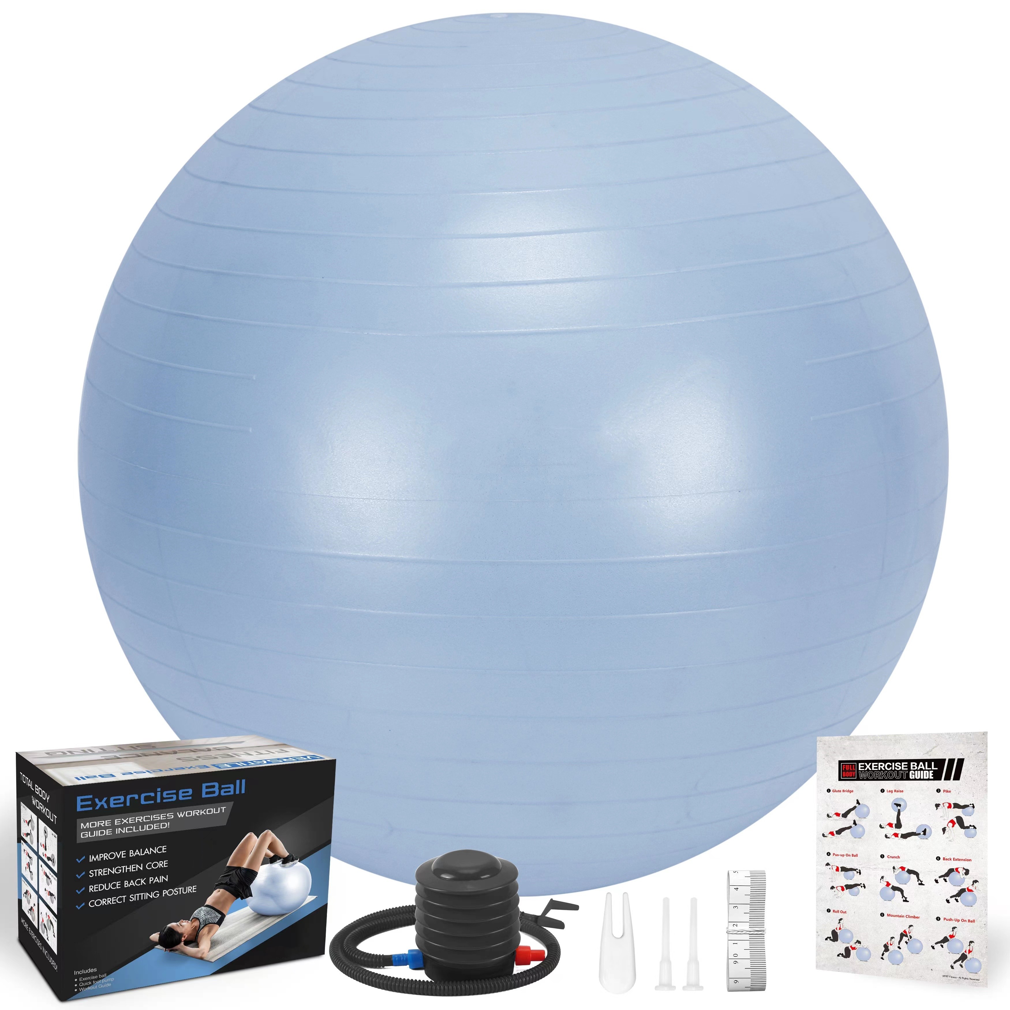 BlUE Exercise and Workout Ball, Yoga Ball Chair, Great for Fitness, Balance and Stability Extra-Thick with Quick Pump 
