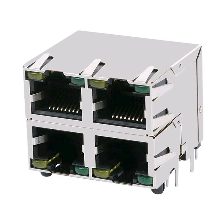 RJSAE538104 Shielded Stacked and Ganged 2x2 RJ45 Connectors Multi-Port