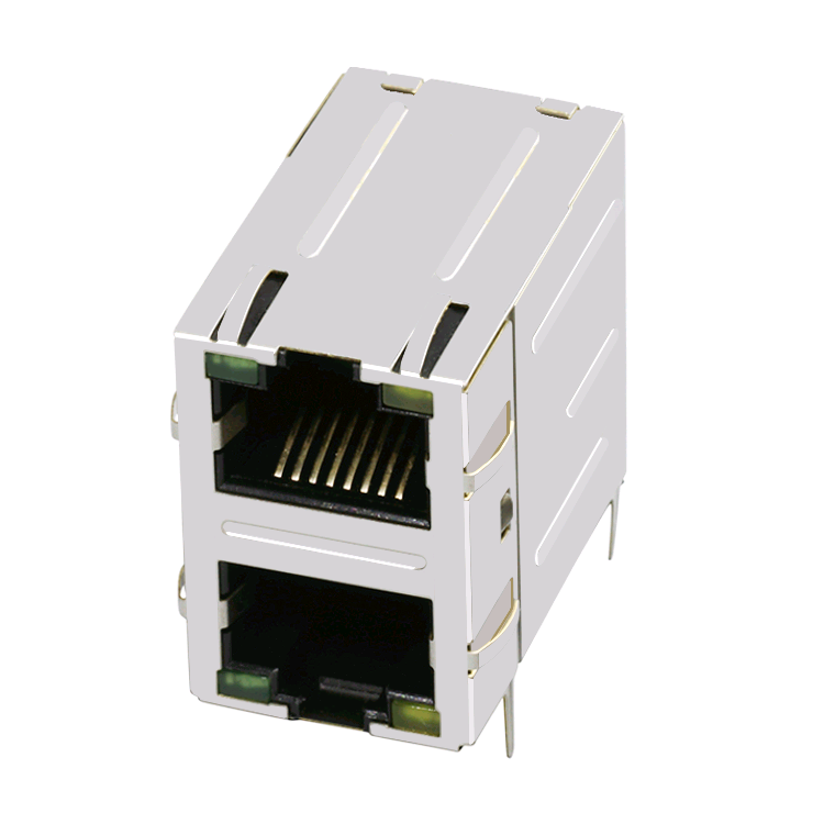 M1-16111HQ83-1 100 Base-T PoE Integrated Magnetics and LED Stacked 2x1 RJ45 Connector