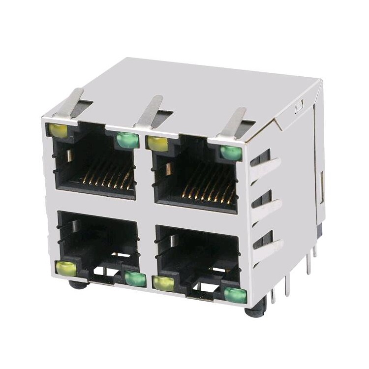 HCJ22-802SK-L11 8P/8C Shielded Stacked and Ganged 2x2 RJ45 Ethernet Connectors