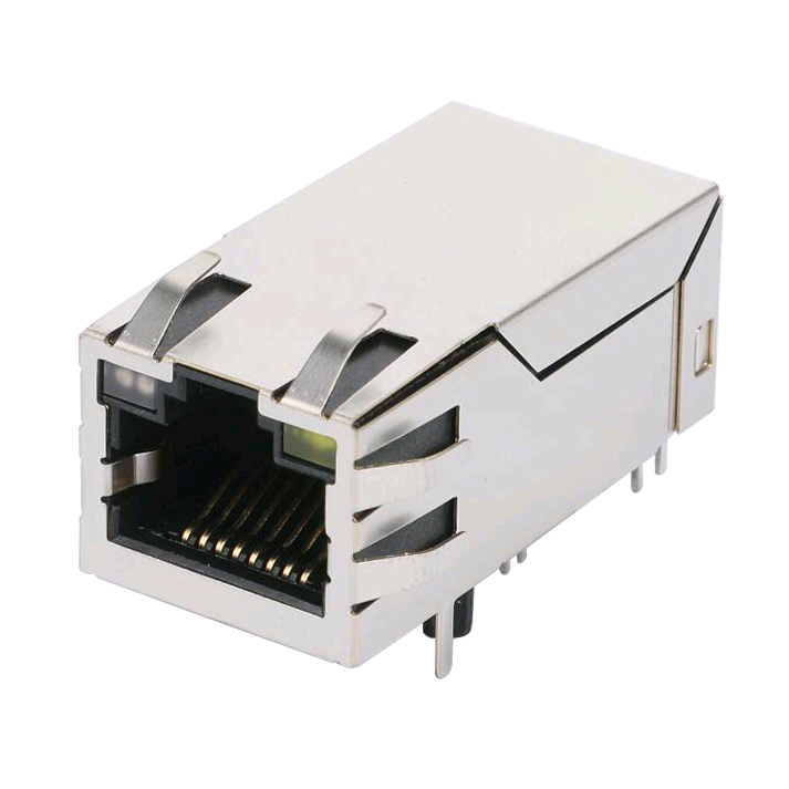 JK0-0114NL 1x1 Tab-Up Long Body 100/1000 Base-T Ethernet RJ45 Connector With Transformer