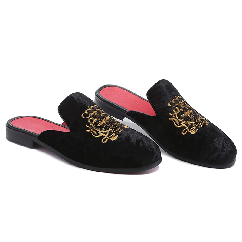  Casual Embroidery Pattern Men Low Top Slipper Flat Driving Shoes