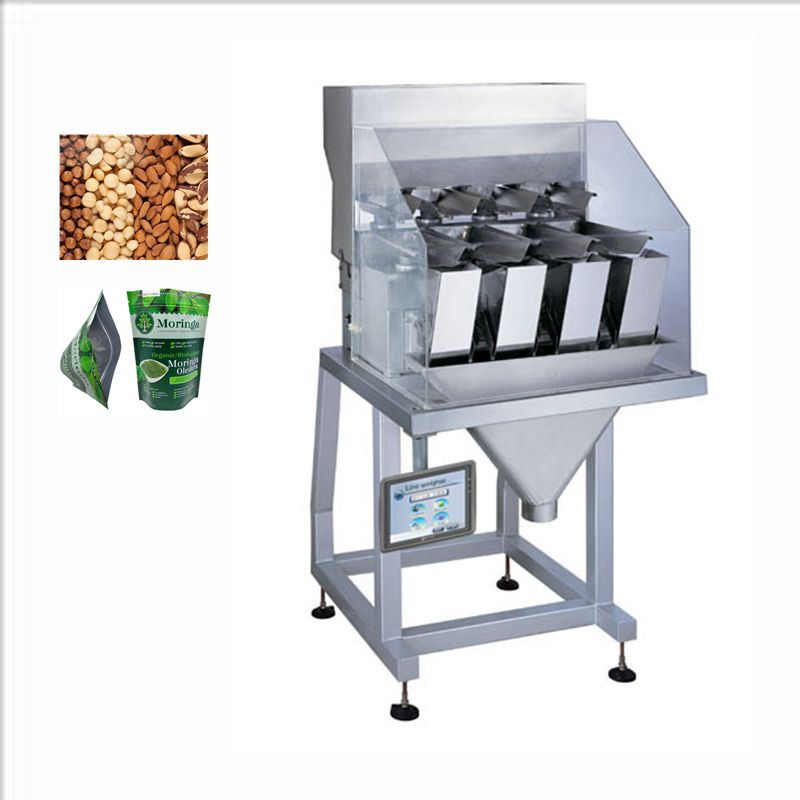 Semi-automatic 4 Heads Linear Weigher Nuts Granule Filling Packing Machine For Bags Jars