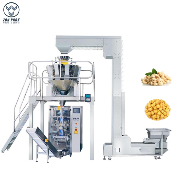Full automatic multi-heads weighing systems vertical potato chips snacks nitrogen filling packing packaging machine