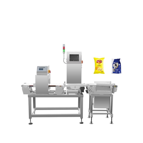 Automatic combined check weigher and metal detector for food packaging