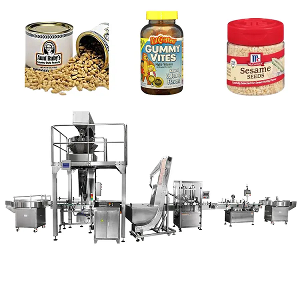 Multi-function Cans Jar Filling Capping System Snack Nuts Seeds Weighing Filling Machine
