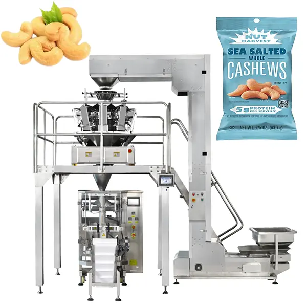 Automatic Snack Pillow Bag Packing Machine Peanuts Cashew Nuts Weighing Vertical Packaging Machine