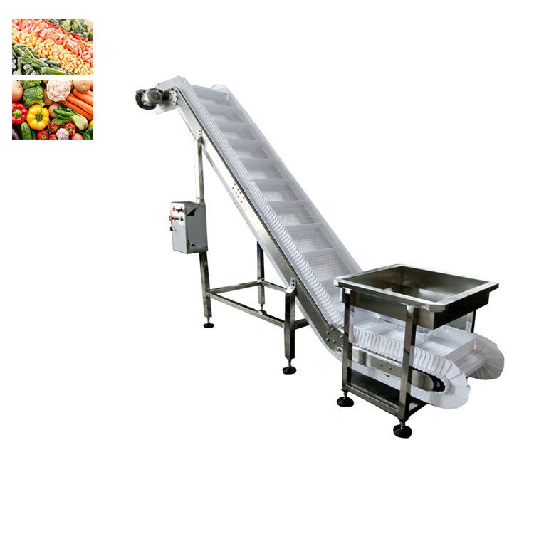 304 Stainless Steel Waterproof Vegetable Fruit Incline Conveyor With Feeding Hopper
