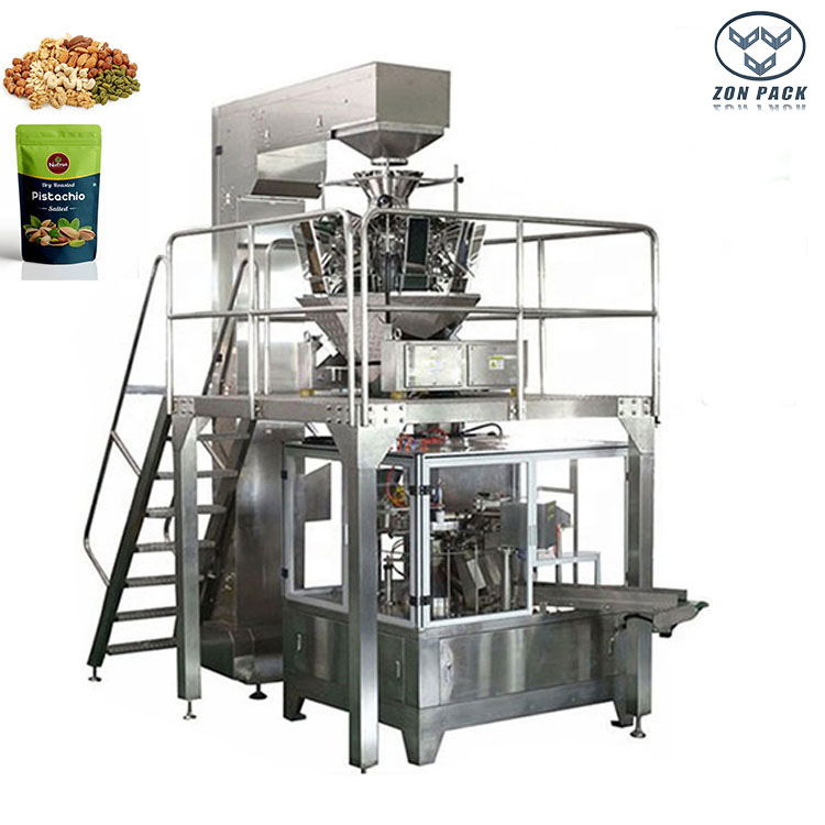 High Speed Rotary Cashew Nuts Premade Pouch Packing Machine With Multihead Weigher 