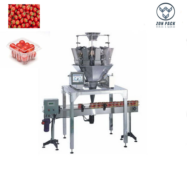 Full Automatic 100g 200g 500g Cherry Tomato Blueberry Filling Clamshell Plastic Punnet Tray Filling Packaging Machine