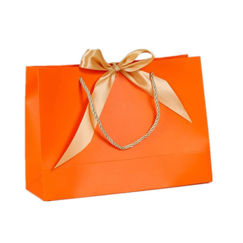 Cardboard Gift Paper Bag with Ribbon Bow and Soft Handle 