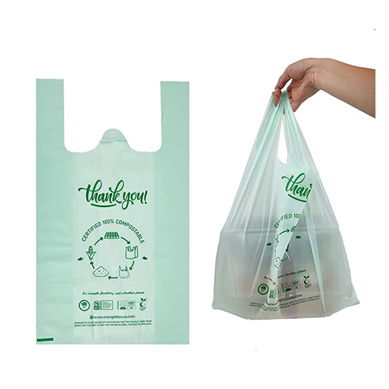 100% Compostable Shopping Bags, Biodegradable Thank You Bags, Grocery Bags, Take Out/To Go Bags for Restaurant, Disposable Tshirt Bags for Retail